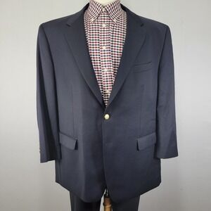 Chaps Men's Sport Coat Blazer Two Golden Button Navy Blue Twill Wool 48R